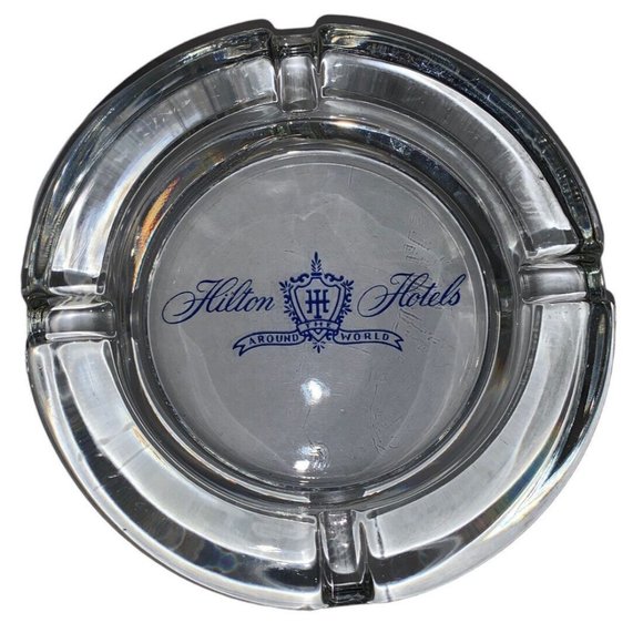 HILTON Hotels Vintage Ashtray, Clear HEAVY Glass - Picture 1 of 2